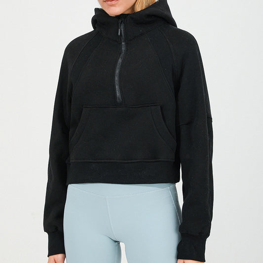 Half Zip Up Hoodie - Black