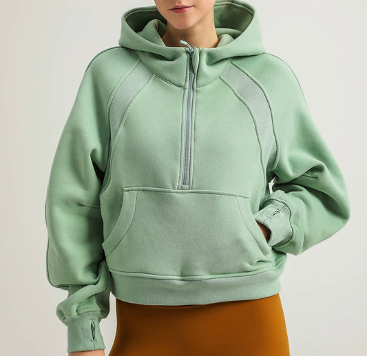 Half Zip Up Hoodie - Mint Green